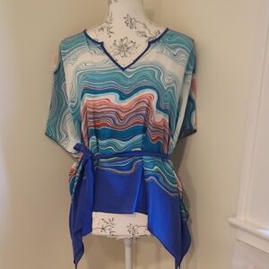 Trina Turk Blue and Multicolor Wave Blouse